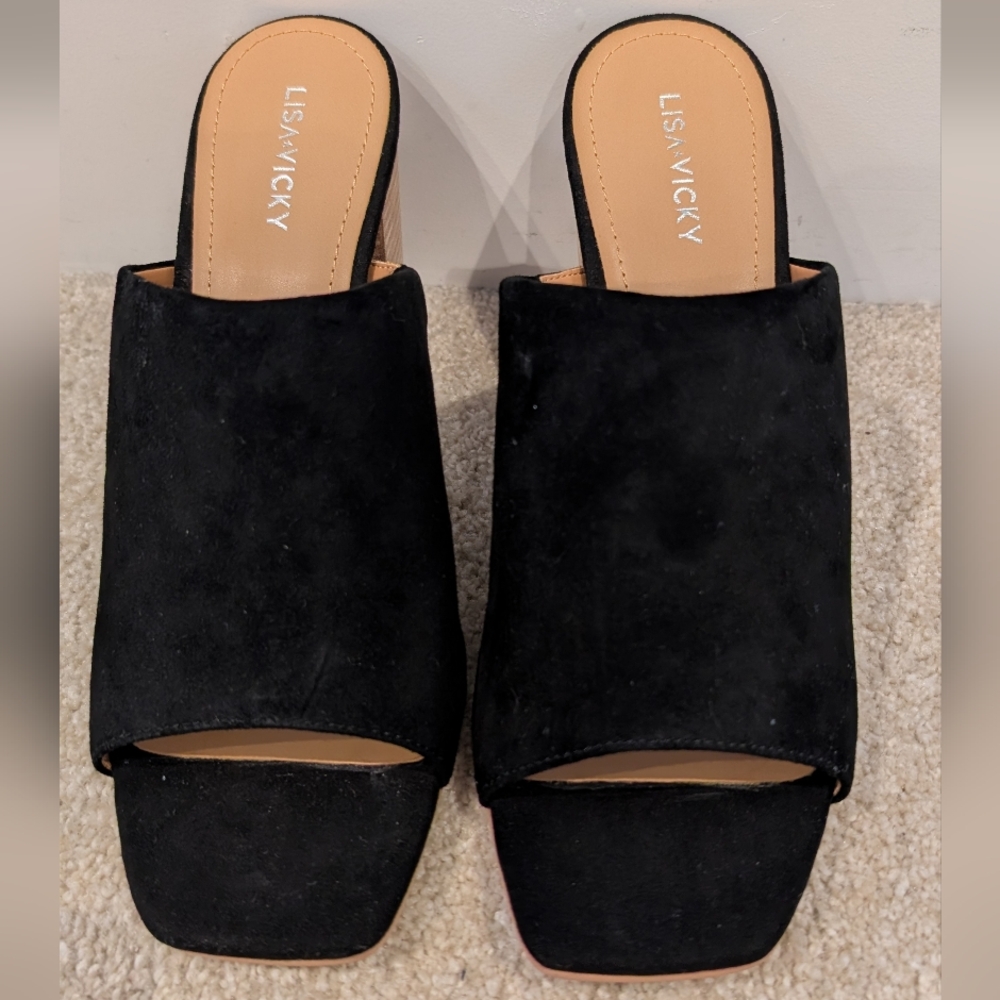 Black Block Heel Suede Mules